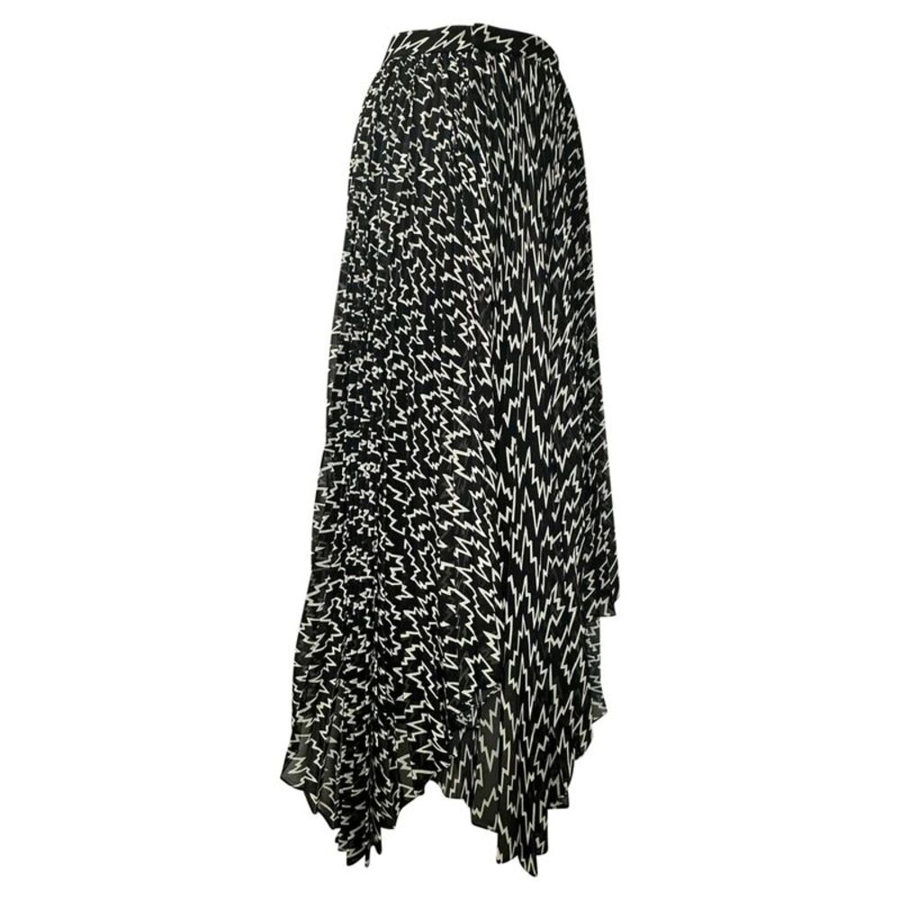 Isabel Marant Alena Asymmetric Pleated Printed Midi Skirt in Black Chiffon